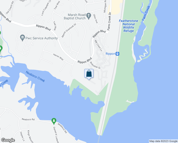 map of restaurants, bars, coffee shops, grocery stores, and more near 1515 Grosbeak Court in Woodbridge