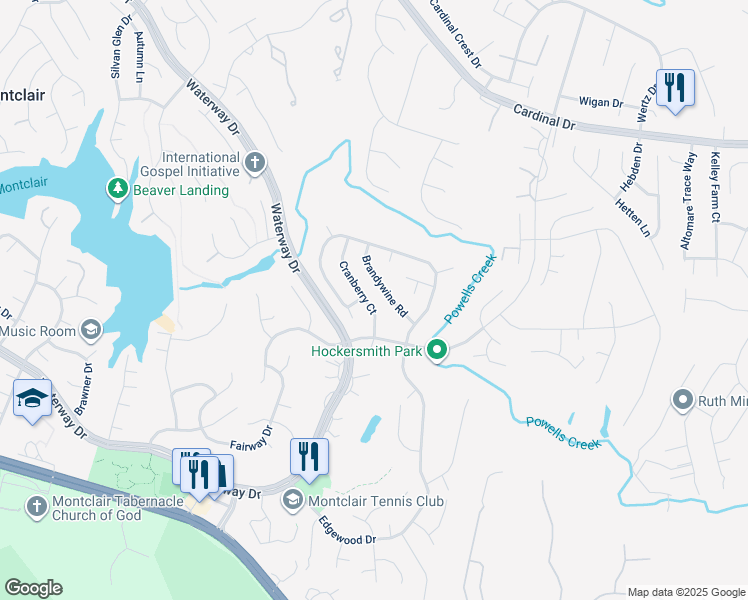 map of restaurants, bars, coffee shops, grocery stores, and more near 15721 Cranberry Court in Montclair