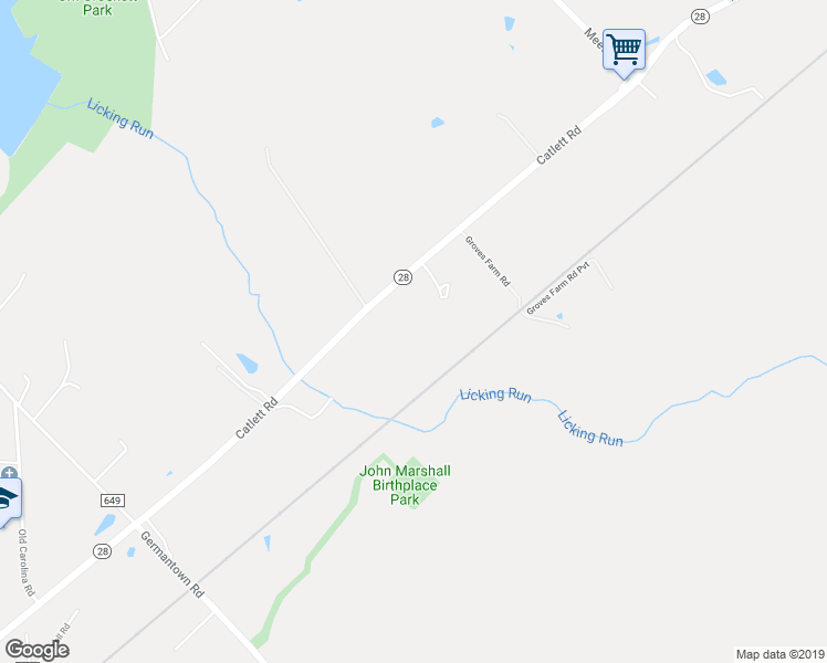 map of restaurants, bars, coffee shops, grocery stores, and more near 5047 Catlett Road in Midland