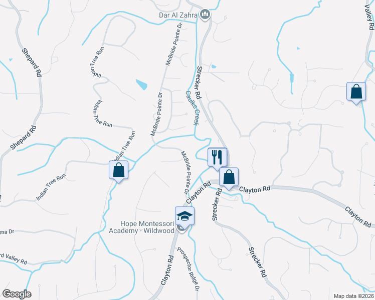 map of restaurants, bars, coffee shops, grocery stores, and more near 546 McBride Pointe Drive in Ballwin