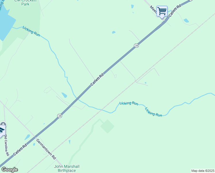 map of restaurants, bars, coffee shops, grocery stores, and more near 5047 Catlett Road in Midland