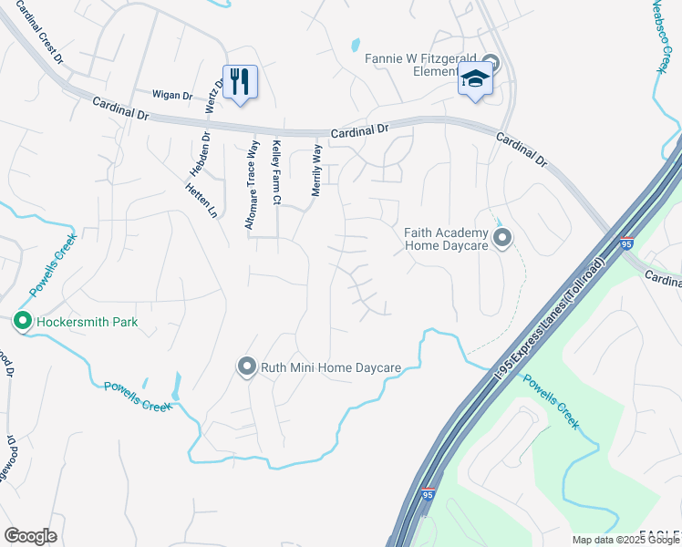 map of restaurants, bars, coffee shops, grocery stores, and more near 3485 Lacrosse Court in Woodbridge
