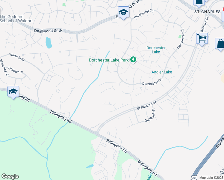 map of restaurants, bars, coffee shops, grocery stores, and more near 5601 Skate Court in Waldorf