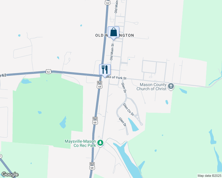 map of restaurants, bars, coffee shops, grocery stores, and more near 2309 Old Main Street in Maysville