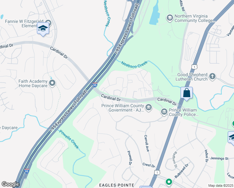 map of restaurants, bars, coffee shops, grocery stores, and more near 3041 Frankfurt Court in Woodbridge