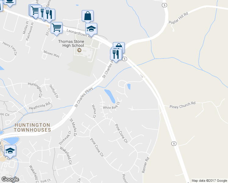 map of restaurants, bars, coffee shops, grocery stores, and more near 12234 Sweetwood Place in Waldorf