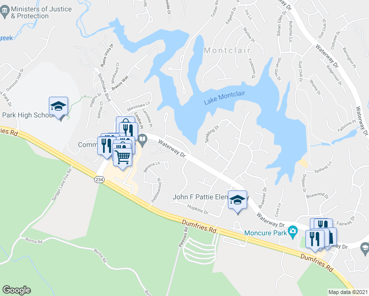 map of restaurants, bars, coffee shops, grocery stores, and more near 15646 Montview Drive in Montclair