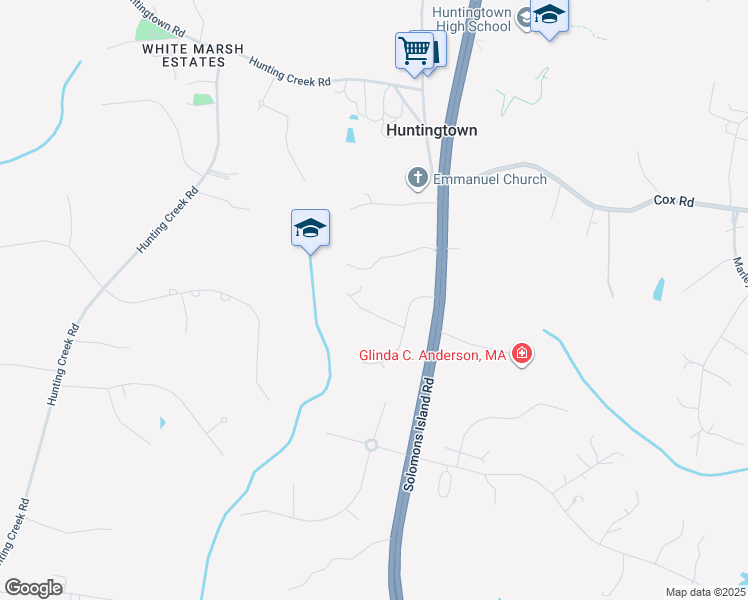 map of restaurants, bars, coffee shops, grocery stores, and more near 3625 Wessex Lane in Huntingtown