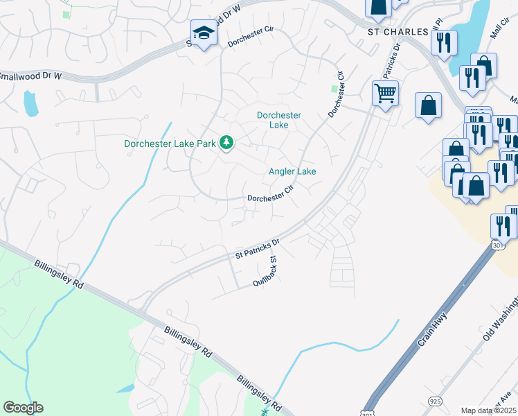 map of restaurants, bars, coffee shops, grocery stores, and more near 5316 Seahorse Place in Waldorf