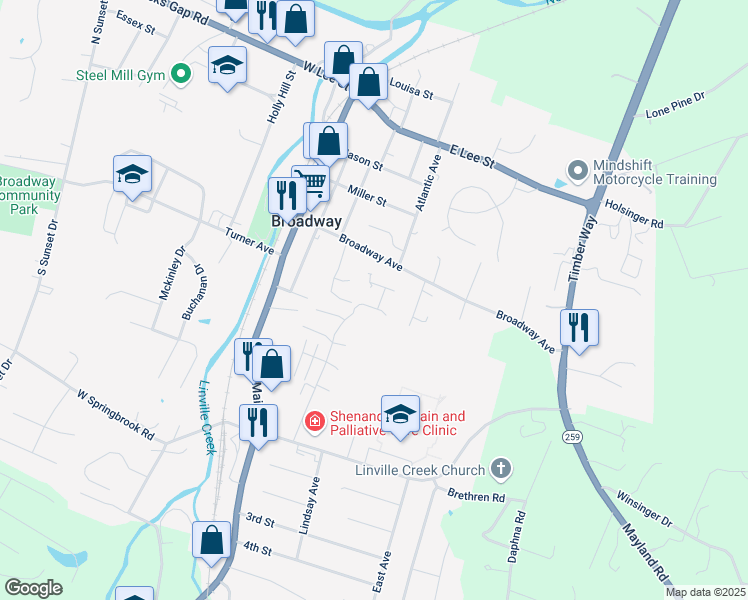 map of restaurants, bars, coffee shops, grocery stores, and more near 140 Olivia Dawn Lane in Broadway