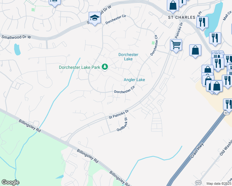 map of restaurants, bars, coffee shops, grocery stores, and more near 5301 Seahorse Place in Waldorf