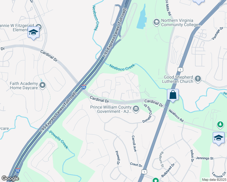 map of restaurants, bars, coffee shops, grocery stores, and more near 15782 Barcelona Court in Woodbridge