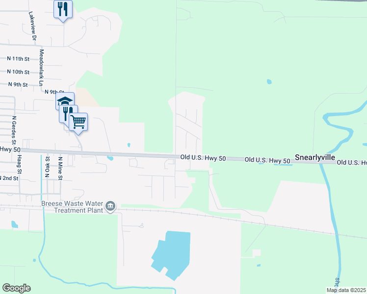 map of restaurants, bars, coffee shops, grocery stores, and more near 13003 Bermuda Grass Court in Breese