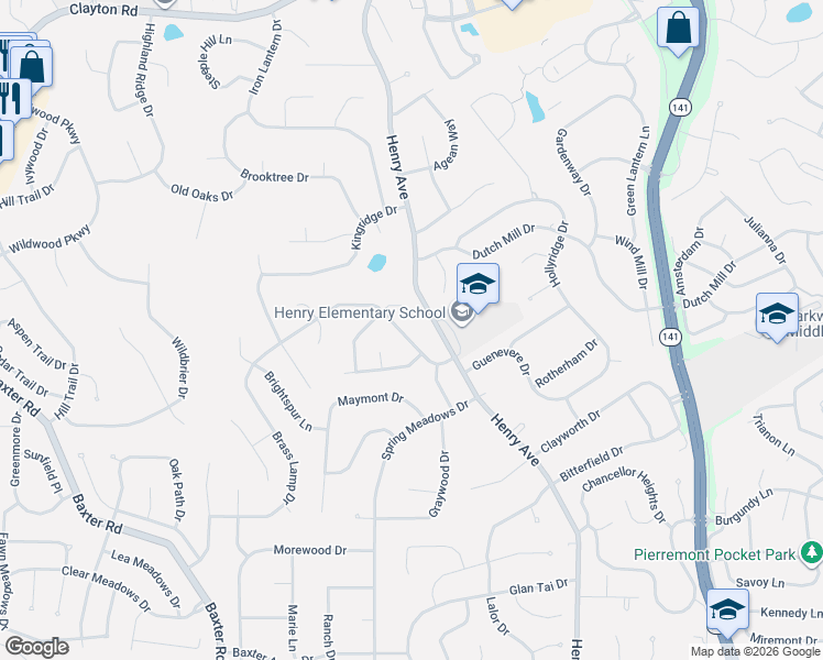 map of restaurants, bars, coffee shops, grocery stores, and more near 508 Glenmeadow Drive in Ballwin
