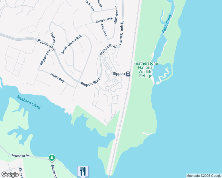 map of restaurants, bars, coffee shops, grocery stores, and more near 1601 Ladue Court in Woodbridge