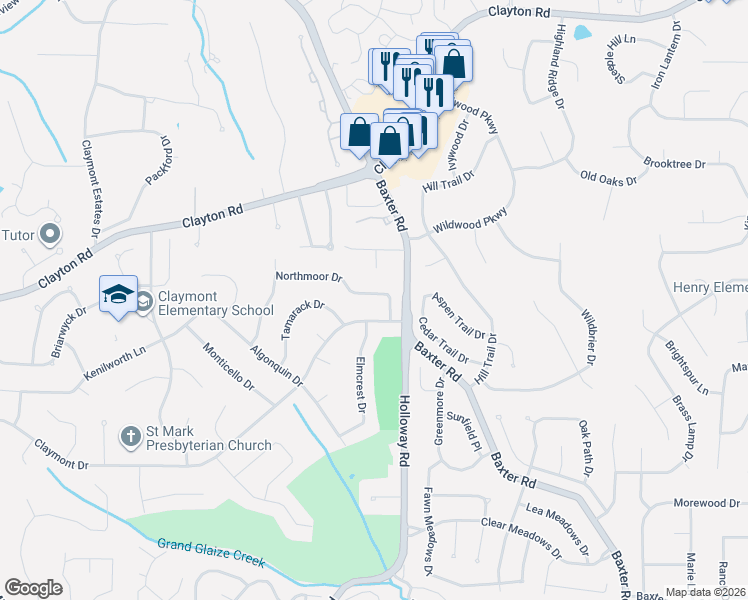 map of restaurants, bars, coffee shops, grocery stores, and more near 310 Quinnmore Drive in Ballwin