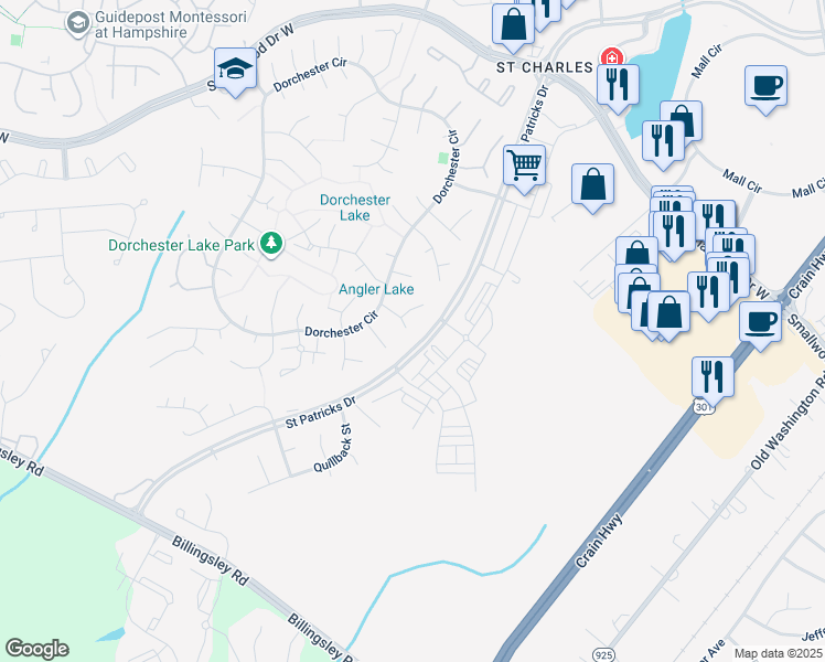 map of restaurants, bars, coffee shops, grocery stores, and more near 5612 Needlefish Court in Waldorf