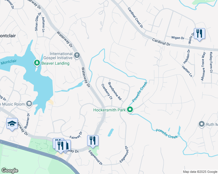 map of restaurants, bars, coffee shops, grocery stores, and more near 15708 Brandywine Road in Montclair