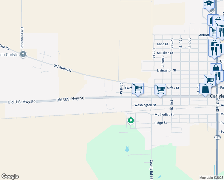 map of restaurants, bars, coffee shops, grocery stores, and more near 651 23rd Street in Carlyle