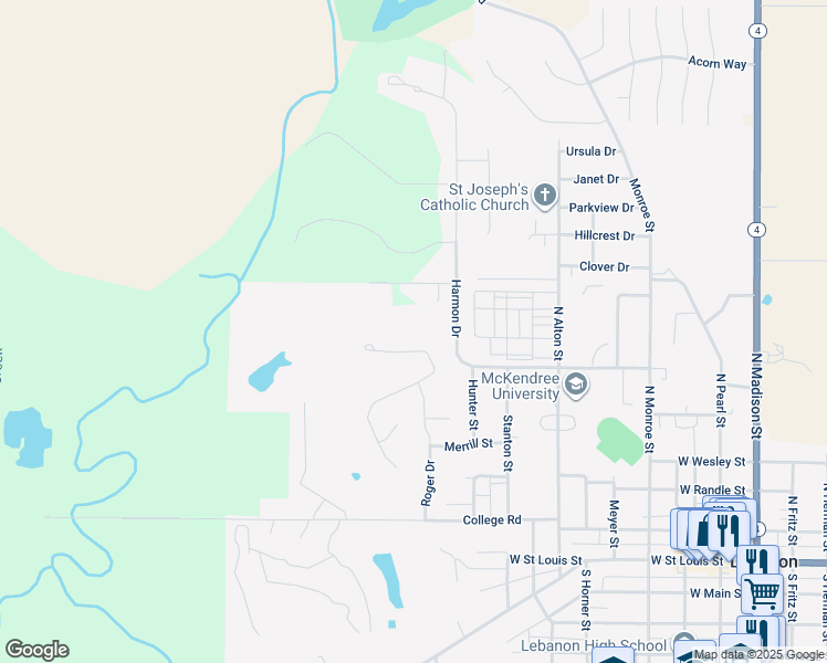 map of restaurants, bars, coffee shops, grocery stores, and more near 1006 Hohrein Road in Lebanon