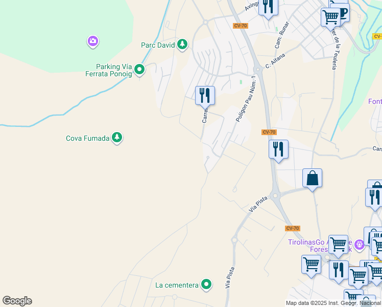 map of restaurants, bars, coffee shops, grocery stores, and more near 119 Carrer Bernia in Polop