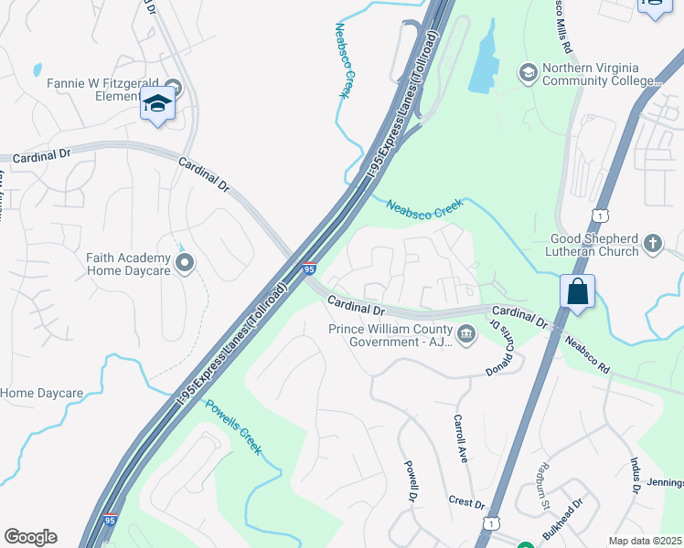 map of restaurants, bars, coffee shops, grocery stores, and more near 15760 Nimes Court in Woodbridge
