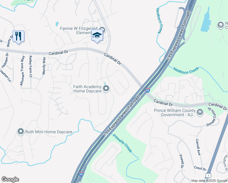 map of restaurants, bars, coffee shops, grocery stores, and more near 3231 Fledgling Circle in Woodbridge