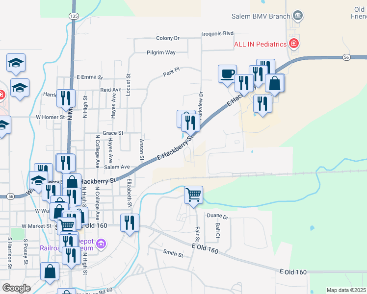 map of restaurants, bars, coffee shops, grocery stores, and more near 978-1106 E Hackberry St in Salem