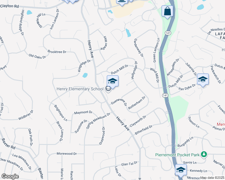 map of restaurants, bars, coffee shops, grocery stores, and more near 700 Henry Avenue in Ballwin