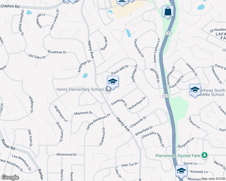 map of restaurants, bars, coffee shops, grocery stores, and more near 700 Henry Avenue in Ballwin