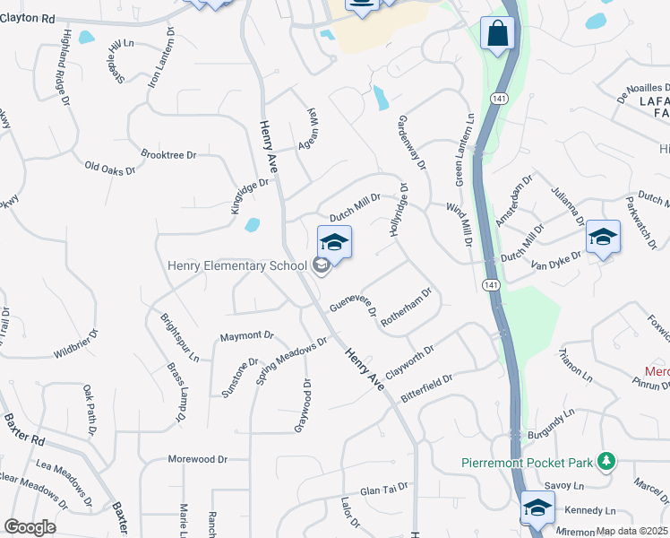 map of restaurants, bars, coffee shops, grocery stores, and more near 700 Henry Avenue in Ballwin