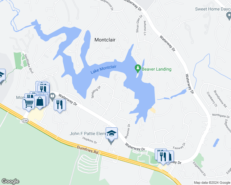 map of restaurants, bars, coffee shops, grocery stores, and more near 15797 Moncure Drive in Montclair