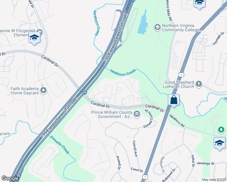 map of restaurants, bars, coffee shops, grocery stores, and more near 2908 Stockholm Way in Woodbridge