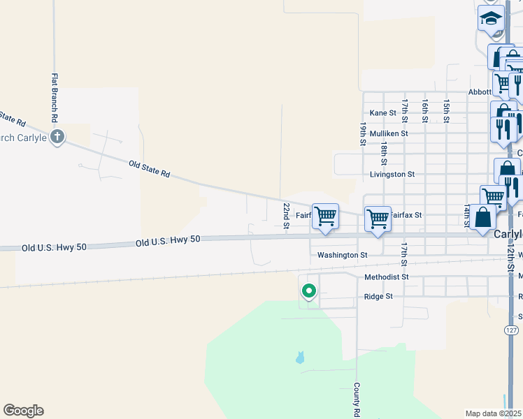 map of restaurants, bars, coffee shops, grocery stores, and more near 651 23rd Street in Carlyle