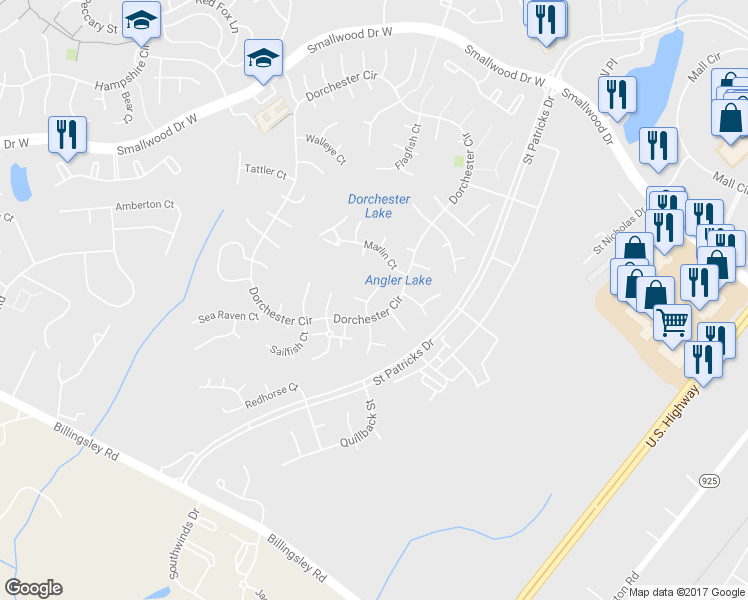 map of restaurants, bars, coffee shops, grocery stores, and more near 5605 Pinfish Court in Waldorf