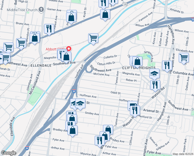 map of restaurants, bars, coffee shops, grocery stores, and more near 6553R Marmaduke Avenue in St. Louis