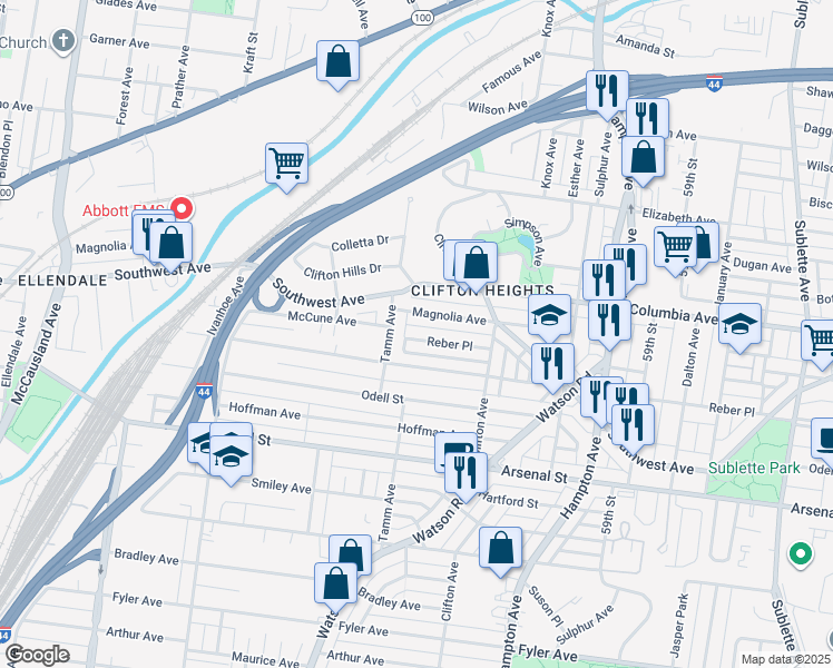 map of restaurants, bars, coffee shops, grocery stores, and more near 6281 Reber Place in St. Louis