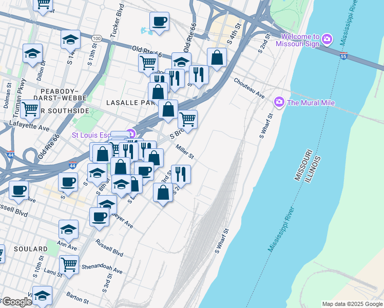 map of restaurants, bars, coffee shops, grocery stores, and more near 1330 South 3rd Street in St. Louis