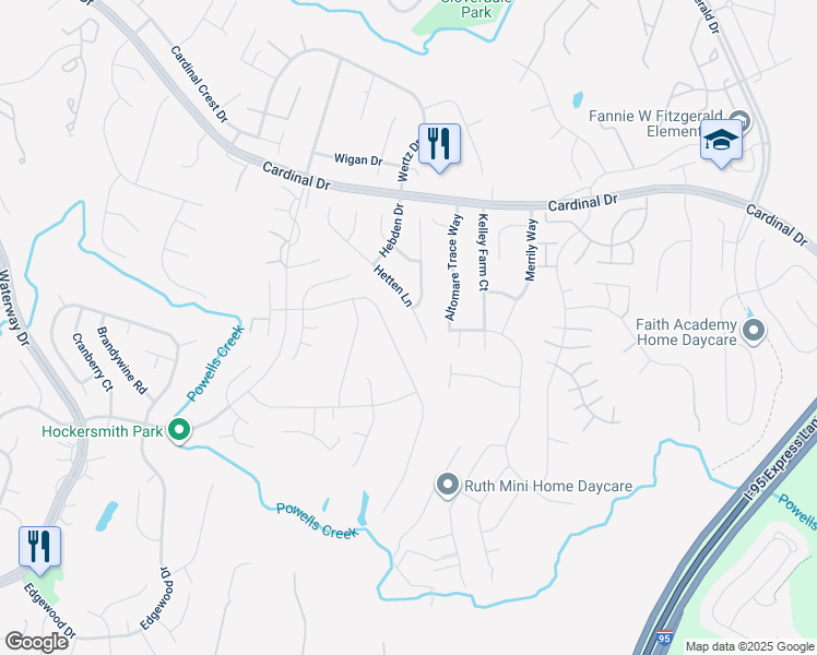 map of restaurants, bars, coffee shops, grocery stores, and more near 3689 Hetten Lane in Woodbridge