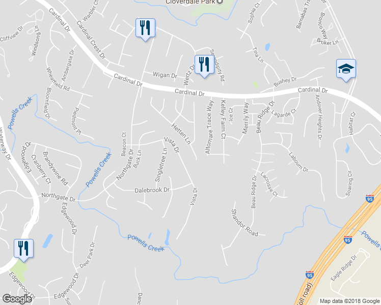 map of restaurants, bars, coffee shops, grocery stores, and more near 3689 Hetten Lane in Woodbridge