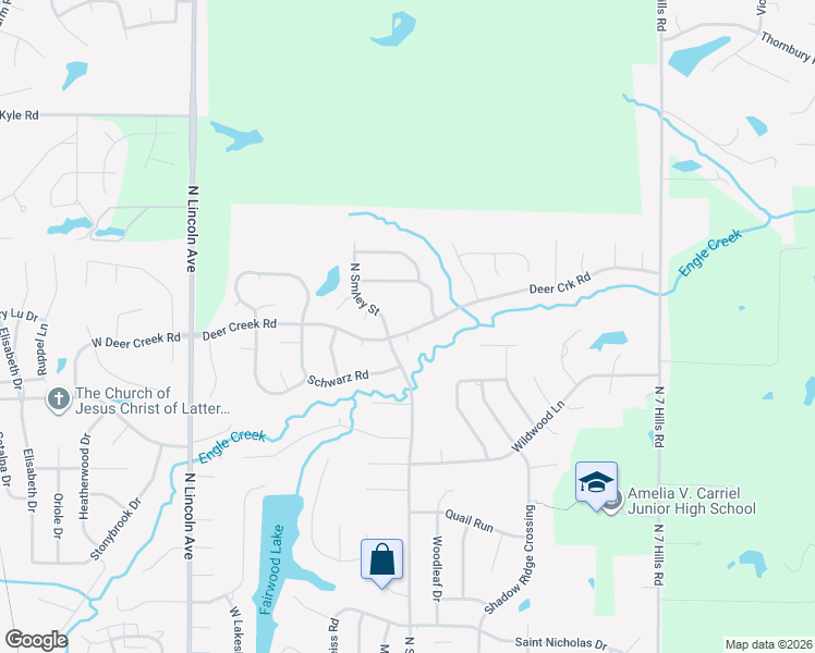 map of restaurants, bars, coffee shops, grocery stores, and more near 518 Deer Creek Road in O'Fallon
