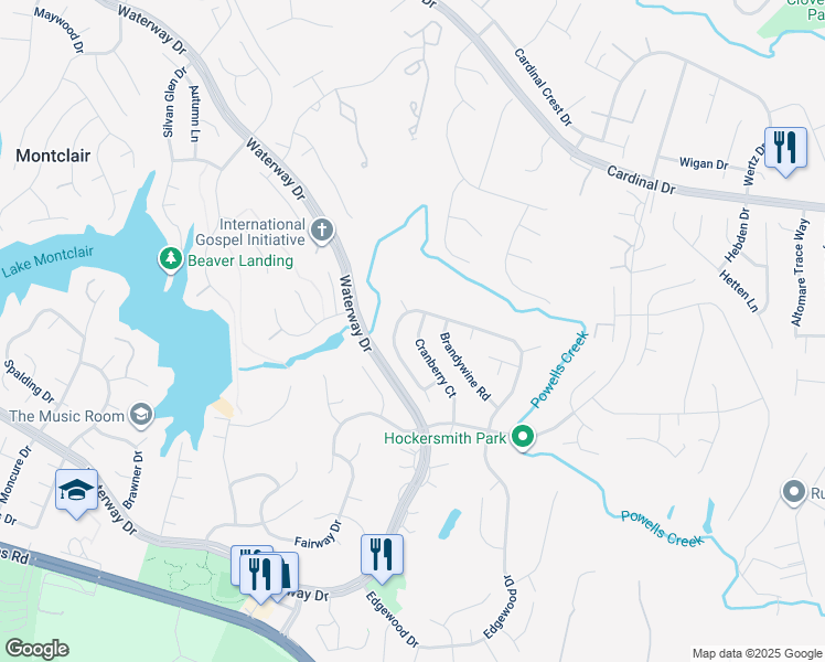 map of restaurants, bars, coffee shops, grocery stores, and more near 15704 Cranberry Ct in Dumfries