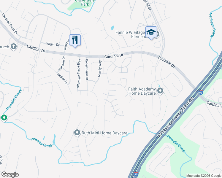 map of restaurants, bars, coffee shops, grocery stores, and more near 15719 Beau Ridge Drive in Woodbridge