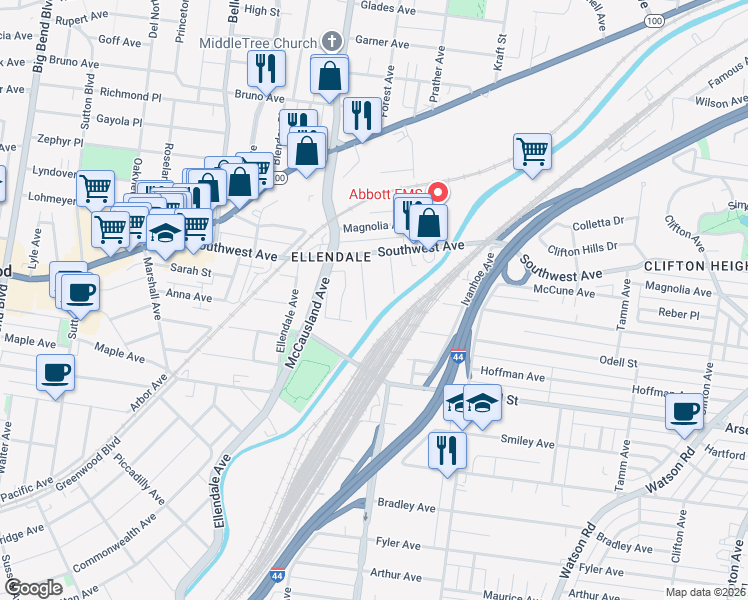 map of restaurants, bars, coffee shops, grocery stores, and more near 2758 Hermitage Avenue in St. Louis