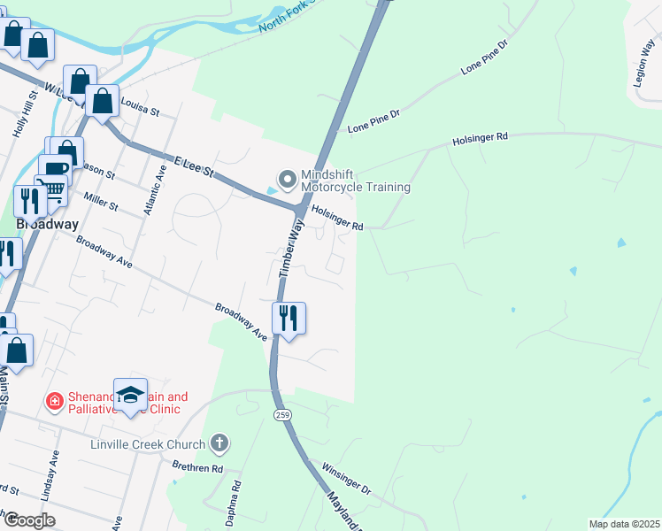 map of restaurants, bars, coffee shops, grocery stores, and more near 235 Telluride Drive in Broadway