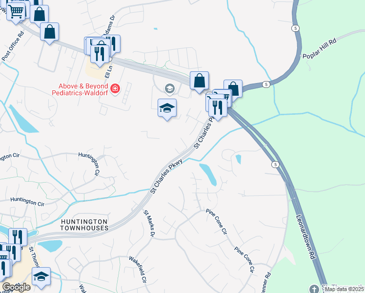 map of restaurants, bars, coffee shops, grocery stores, and more near 3854 Gateview Place in Waldorf
