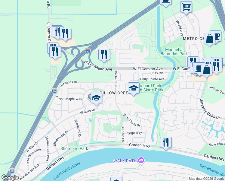 map of restaurants, bars, coffee shops, grocery stores, and more near in Sacramento