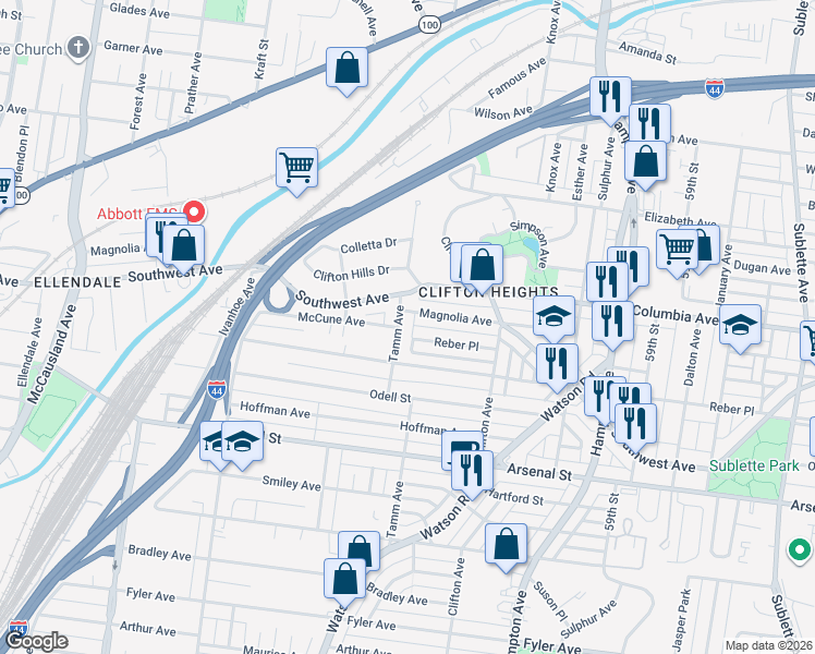 map of restaurants, bars, coffee shops, grocery stores, and more near 6281 Reber Place in St. Louis