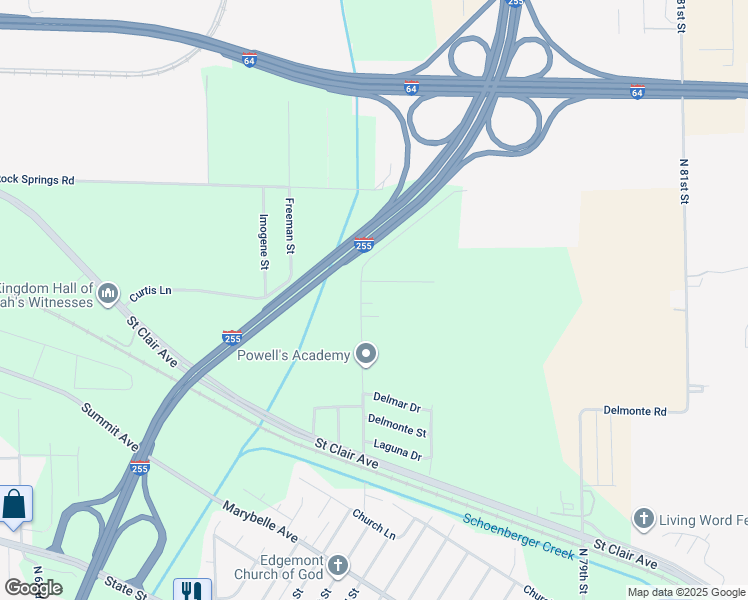 map of restaurants, bars, coffee shops, grocery stores, and more near 1226 North 71st Street in East St. Louis