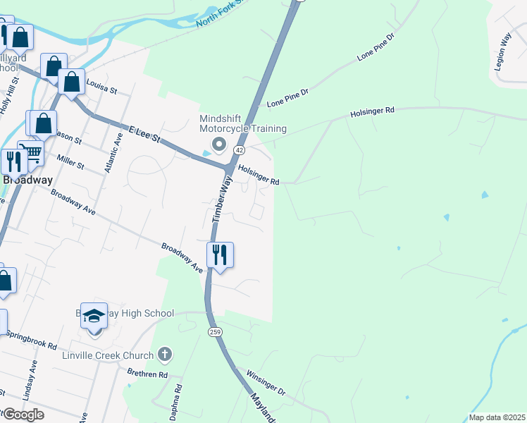 map of restaurants, bars, coffee shops, grocery stores, and more near 239 Durango Circle in Broadway